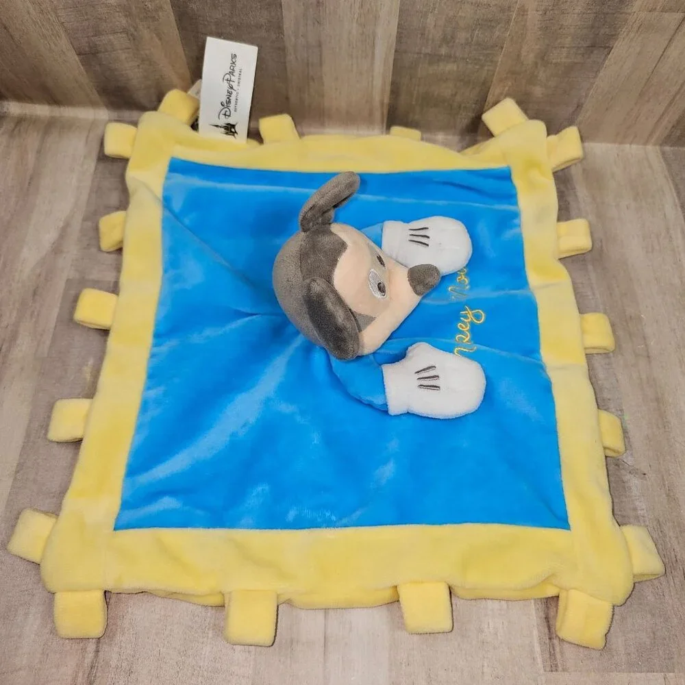 Mickey Mouse Lovey Baby Security Blanket Disney Parks Blue‎ Yellow Blanky